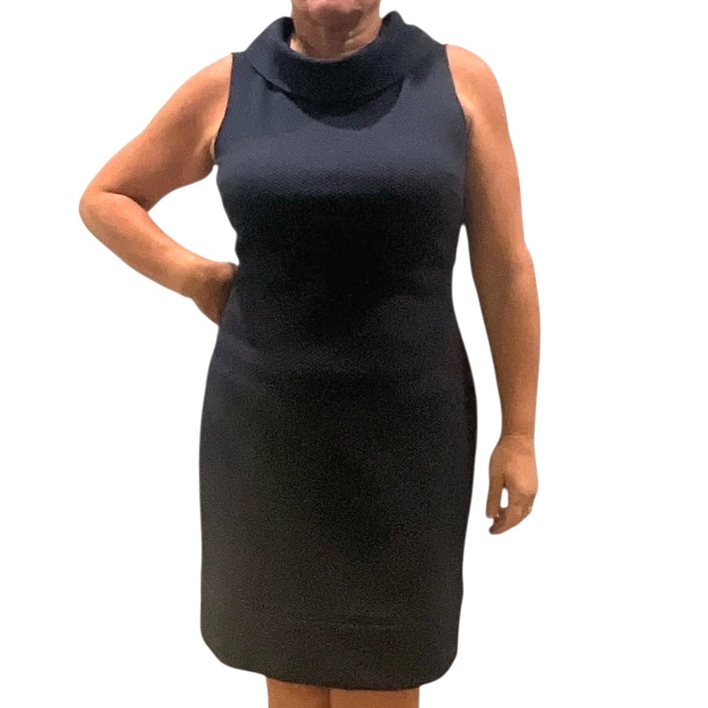 Chaps Women's Sleeveless Navy Blue Textured Funnel Neck Sheath Dress NWT‎ $110